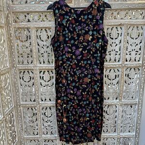 Parsons Place Midi Dress Women L Dark Floral Sleeveless Rayon Boho Cottagecore